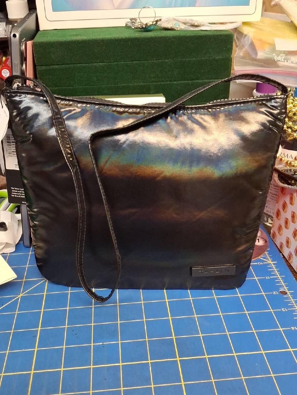 Tahari Black Zipper Nylon Bag 7x8 NWT